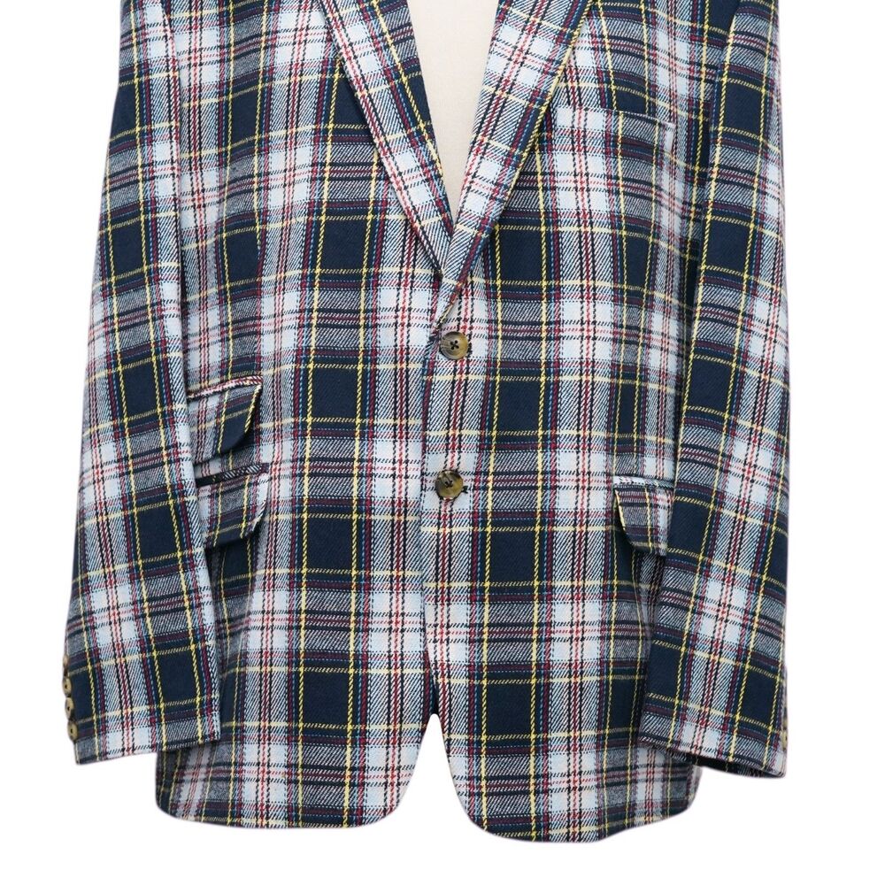 Mens 48R Tartan Plaid Blazer Sport Coat Navy White Red Cotton Formal Preppy - Picture 6 of 9